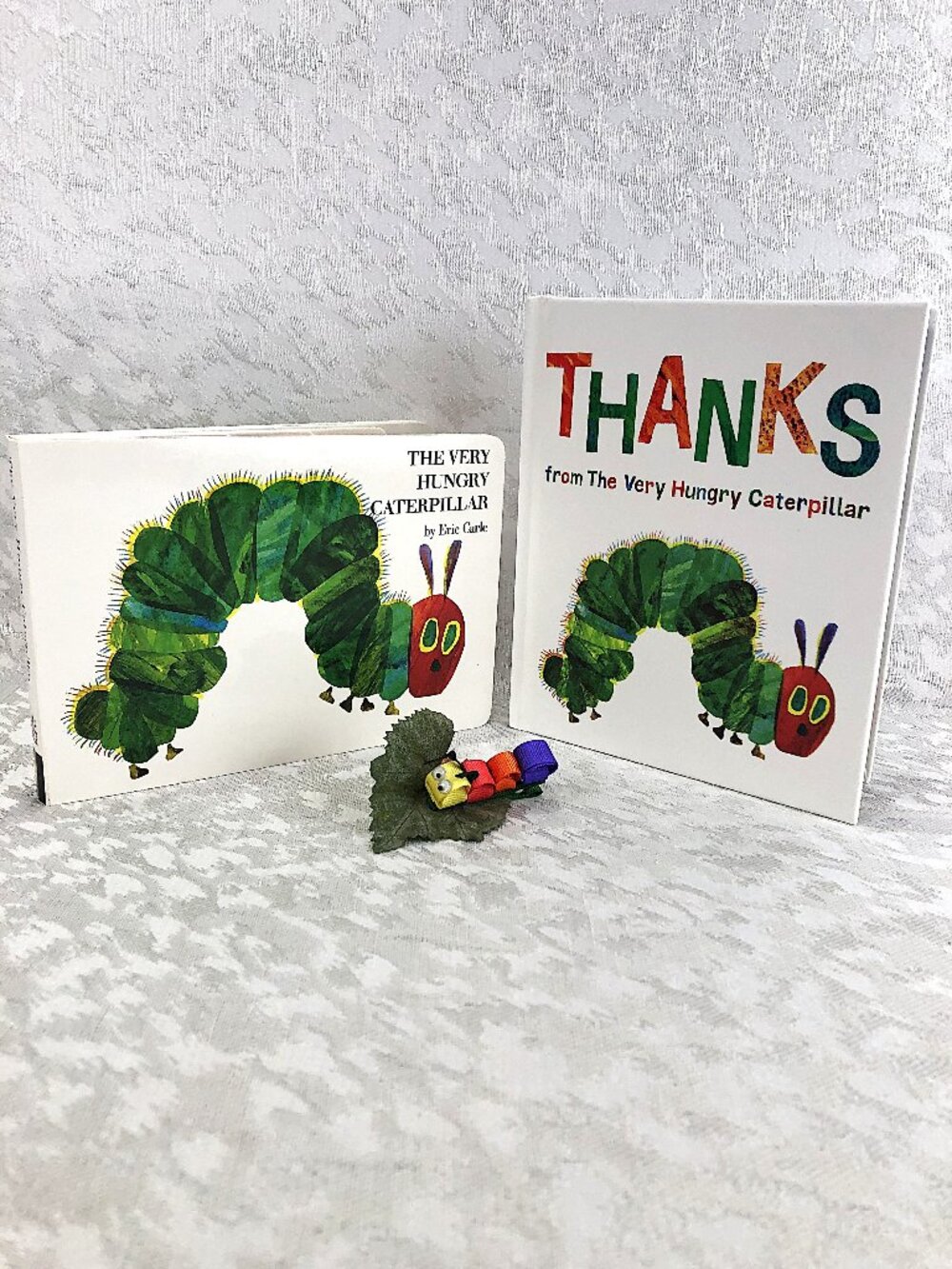 Eric Carle Hungry Caterpillar 2-Book Bundle + Handmade Caterpillar Hair Clip NWT
